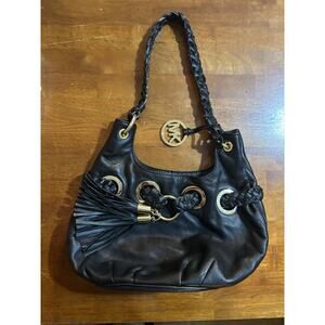Michael Michael Kors Braided Astor Grommet Large Shoulder Tote Black Leather